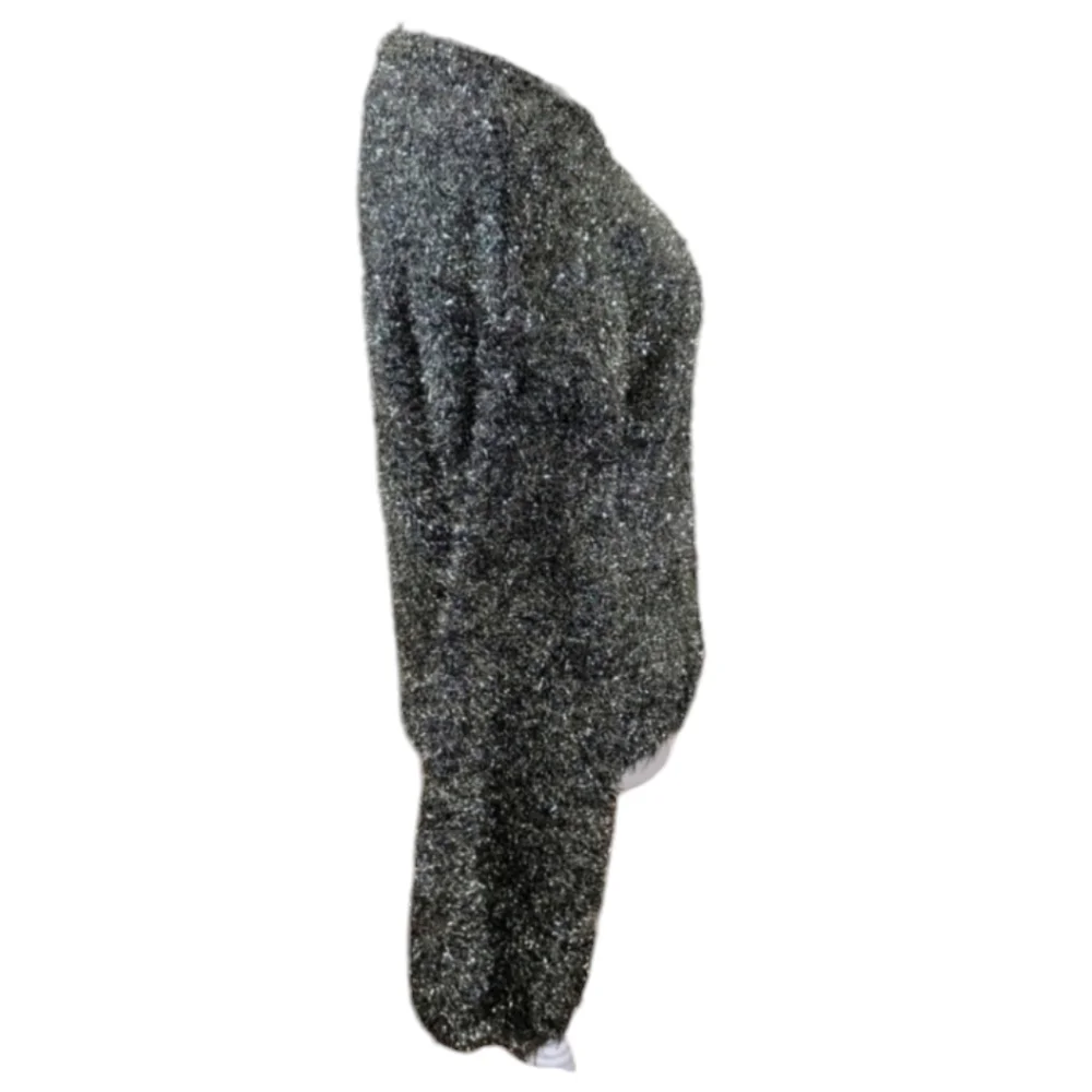 Anthropologie Leith Sweater Silver Black Metallic Tinsel Oversized XS